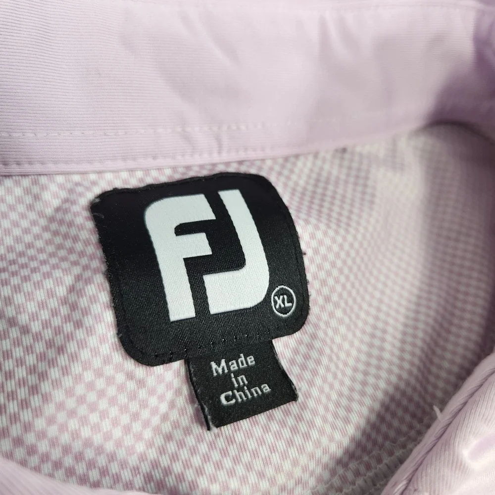 FootJoy Polo Shirt Mens XL Lisle Mini Check Performance Quick Dry Pink‎ Stretch
